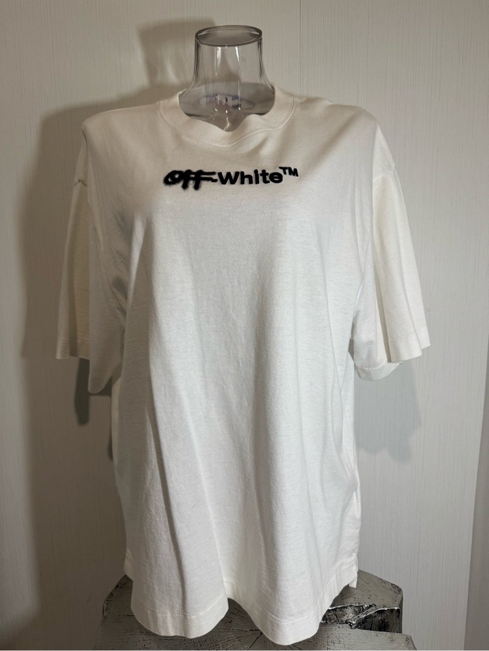 OFF-White SS Logo Tee. Large. White. 25” across. 30.5” long.